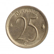 Moeda KM#153.1 25 Centimes 1968 MBC+ Bélgica Europa  Cobre-níquel Ø16mm 1,8gr.