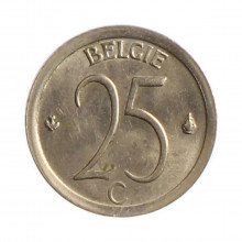 Moeda KM#154 25 Centimes 1966 SOB Bélgica Europa  Cobre-níquel Ø16mm 1,8gr.