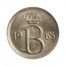 Moeda KM#153.1 25 Centimes 1965 SOB Bélgica Europa  Cobre-níquel Ø16mm 1,8gr.