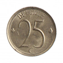 Moeda KM#153.1 25 Centimes 1964 MBC+ Bélgica Europa  Cobre-níquel Ø16mm 1,8gr.