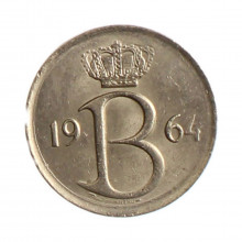 Moeda KM#153.1 25 Centimes 1964 MBC+ Bélgica Europa  Cobre-níquel Ø16mm 1,8gr.