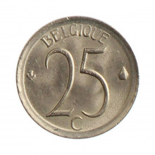 Moeda KM#153.1 25 Centimes 1971 MBC/SOB Bélgica Europa  Cobre-níquel Ø16mm 1,8gr.