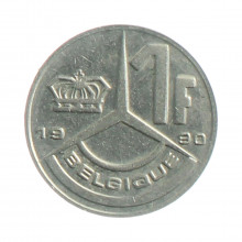 Moeda KM#170 1 Franc 1990 MBC+ Bélgica Europa  Aço niquelado Ø18mm 2,75gr.