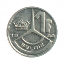 Moeda KM#171 1 Franc 1989 SOB Bélgica Europa  Aço niquelado Ø18mm 2,75gr.
