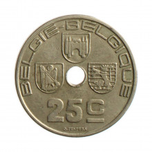 Moeda KM#115.1 25 Centimes 1938 MBC+ Bélgica Europa  Latão níquel Ø26mm 6,5gr.