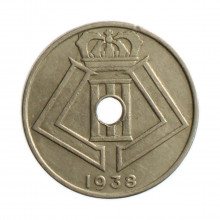 Moeda KM#115.1 25 Centimes 1938 MBC+ Bélgica Europa  Latão níquel Ø26mm 6,5gr.
