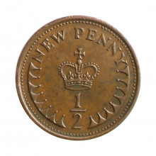 Moeda KM#914 ½ Penny 1974 MBC Reino Unido Europa Bronze Ø17,14mm 1,78gr.