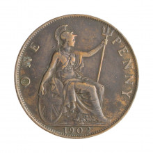 Moeda KM#794,2 1 Penny 1902 MBC Reino Unido Europa Bronze Ø30,8mm 9,45gr.