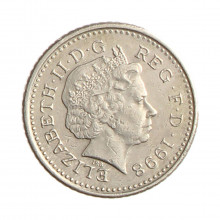 Moeda KM#988 5 Pence 1998 MBC Reino Unido Europa Cobre-níquel Ø18mm 3,25gr.