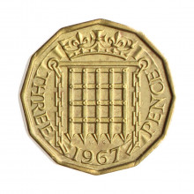Moeda KM#900 3 Pence 1967 MBC+ Reino Unido Europa latão níquel Ø21,74mm 6,8gr.