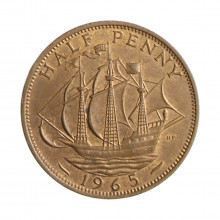 Moeda KM#896 ½ Penny 1965 MBC+ Reino Unido Europa Bronze Ø25,4mm 5,67gr.