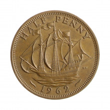 Moeda KM#896 ½ Penny 1962 MBC+ Reino Unido Europa Bronze Ø25,4mm 5,67gr.
