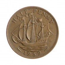Moeda KM#896 ½ Penny 1959 MBC Reino Unido Europa Bronze Ø25,4mm 5,67gr.
