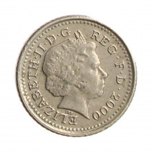 Moeda KM#988 5 Pence 2000 MBC Reino Unido Europa Cobre-níquel Ø18mm 3,25gr.