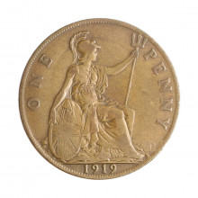 Moeda KM#810 1 Penny 1919 MBC Reino Unido Europa Bronze Ø30,8mm 9,45gr.