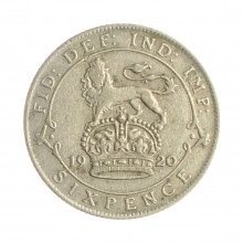 Moeda KM#815a.1 6 Pence 1920 MBC Reino Unido Europa Prata 0.500 Ø19,3mm 2,83gr.