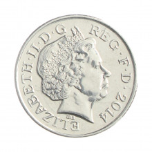 Moeda KM#1110d 10 Pence 2014 SOB Reino Unido Europa Aço Niquelado Ø24,5mm 6,5gr.