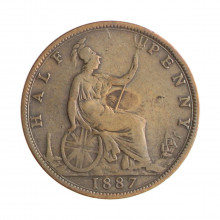 Moeda KM#754 ½ Penny 1887 MBC Reino Unido Europa Bronze Ø25,4mm 5,67gr.