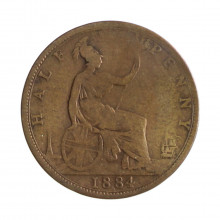 Moeda KM#754 ½ Penny 1884 MBC Reino Unido Europa Bronze Ø25,4mm 5,67gr.