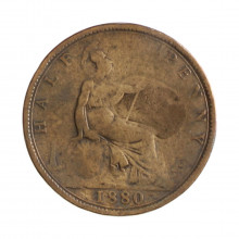 Moeda KM#754 ½ Penny 1880 MBC Reino Unido Europa Bronze Ø25,4mm 5,67gr.