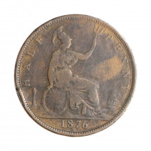 Moeda KM#754 ½ Penny 1876 H BC Reino Unido Europa Letra H Bronze Ø25,4mm 5,67gr.