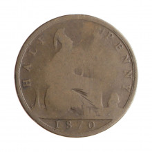 Moeda KM#748.2 ½ Penny 1870 BC Reino Unido Europa Bronze Ø25,4mm 5,67gr.