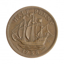 Moeda KM#896 ½ Penny 1958 MBC Reino Unido Europa Bronze Ø25,4mm 5,67gr.