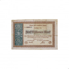 Cédula Notgeld 5.000.000 Marks 1923 Aachen Alemanha Europa BC/MBC