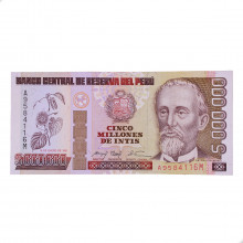 Cédula P#150a 5000000 Intis 1991  Peru América FE