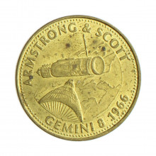 Medalha Homem em Voo - Armstrong and Scott, Gemini 8 1969 MBC França Europa Latão Ø26mm 5,5gr.