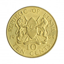 Moeda KM#18 10 Cents 1984 MBC Quênia África Latão R Níquel Ø30,8mm 9,4gr.