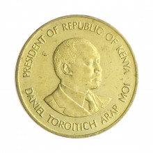 Moeda KM#17 5 Cents 1984 MBC Quênia África Latão R Níquel Ø25,5mm 5,6gr.