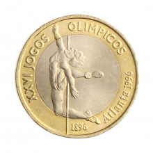 Moeda KM#687 200 Escudos 1996 SOB Portugal Europa 1996 Jogos Olímpicos, Atlanta Bimetálico Ø28mm 9,8gr.