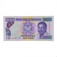 Cédula P#26b 500 Shilling 1993 Tanzânia África FE