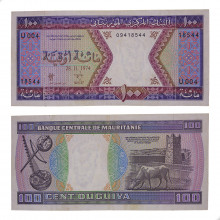 Cédula P#4a 100 Ouguiya 1974 Mauritânia África MBC