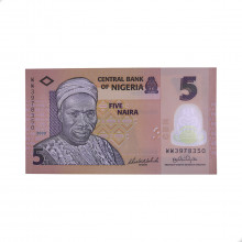 Cédula P#38a 5 Naira 2009 Polímero Nigéria África FE