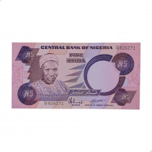 Cédula P#24d 5 Naira 1984-2001 Nigéria África FE