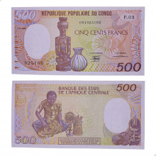 Cédula P#8a 500 CFA francs 1989 República do Congo África FE