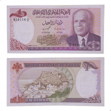 Cédula P#74 1 Dinar 1980 Tunísia África MBC