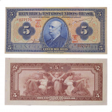Cédula R-100B 5 Mil Réis 1936 Autografada: número, estampa e série juntos SOB