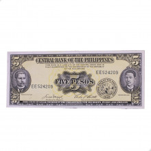 Cédula P#135e 5 Pesos 1961-1965 Filipinas Ásia FE