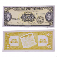 Cédula P#135e 5 Pesos 1961-1965 Filipinas Ásia FE