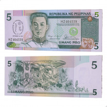 Cédula P#176a 5 Pesos 1987 Canonização de Lorenzo Ruiz Filipinas Ásia FE