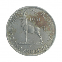 Moeda KM23 2 Shilling 1951 MBC Rodésia do Sul África C/ Mancha Cupro-Níquel Ø28mm 11,31gr.