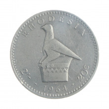 Moeda KM#3 2 Shillings 1964 MBC Rodésia África Cupro-Níquel Ø28,6mm 11,31gr.