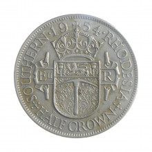 Moeda KM#31 ½ Crown 1954 MBC Rodésia do Sul África Cupro-Níquel Ø32,3mm 14,14gr.
