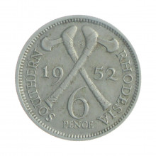 Moeda KM#21 6 Pence 1952 MBC Rodésia do Sul África Cupro-Níquel Ø19,3mm 2,83gr.