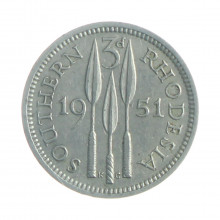 Moeda KM#20 3 Pence 1951 MBC Rodésia do Sul África Cupro-Níquel Ø16mm 1,41gr.
