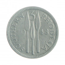 Moeda KM#20 3 Pence 1948 MBC Rodésia do Sul África Cupro-Níquel Ø16mm 1,41gr.