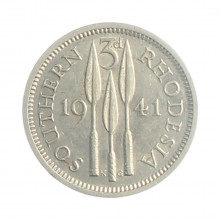 Moeda KM#16 3 Pence 1941 MBC Rodésia do Sul África Prata 0.925 Ø16mm 1,41gr.